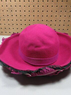 Vintage Bollman womens hotpink Doeskin felt feathers wool derby hat USA